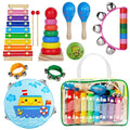 Childom Wooden Musical Instruments Set, Preschool Percussion Instrument Kit | Educational Music Learning Toy Set, Christmas Birthday Gift for Boys and Girls Ages 3 and Up, Includes Xylophone,Bells & Drum