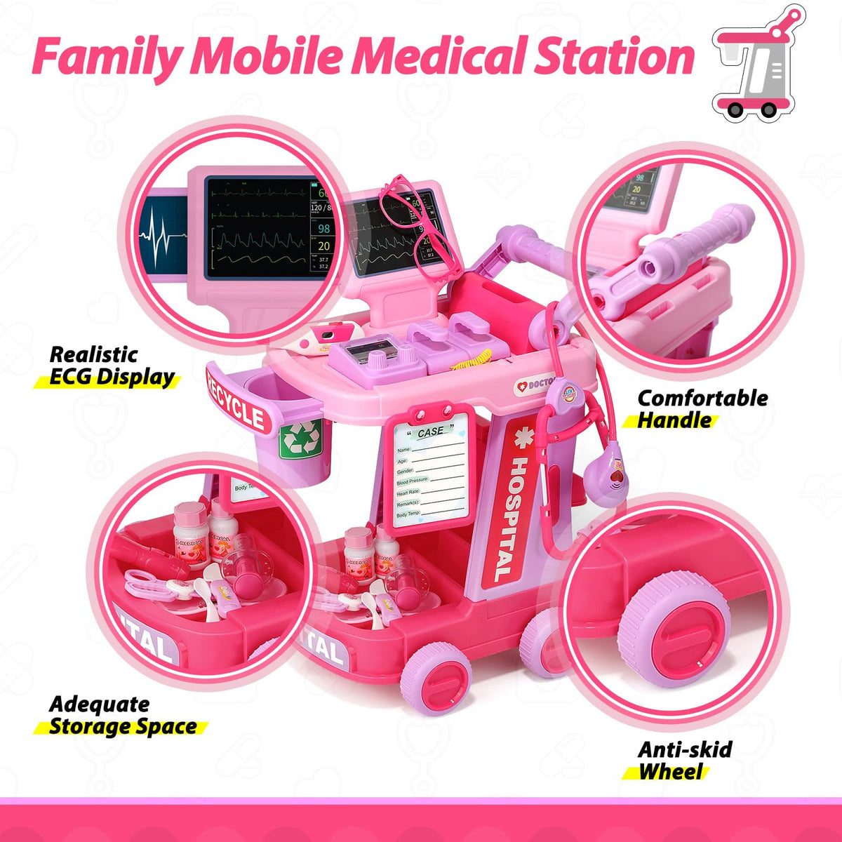 Liberry Toddlers Doctor Kit Toy for Girls Boys Ages 2 3 4 5, Pink | Kids Doctor Playset with Cart, Costume & Stethoscope, Role Play, Pretend Play Medical Toys, Birthday Gift
