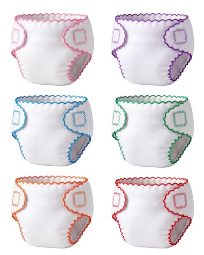 BABESIDE Baby Doll Diapers, 6 Reusable Diapers for 12-15 Inch Baby Dolls | Washable Baby Doll Accessories for Diaper Changing Pretend Play, Doll Diaper Set for Ages 3+