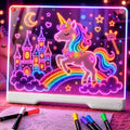 Geokay 16" Rechargeable LED Drawing Board with 9-Color Light Effects | Birthday & Christmas Gift Idea for Girls/Boys/Kids/Teens, Doodle Neon Glow Pad with Built-in Stand Tracing Book & 7 Markers