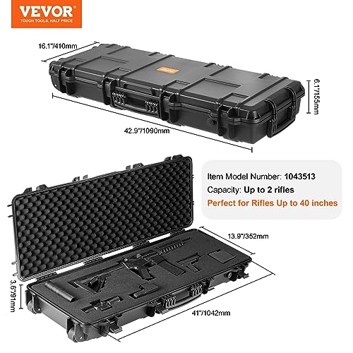 VEVOR Rifle Case, Rifle Hard Case with 4 Layers Fully-protective Foams, Lockable Hard Gun Case with Wheels, IP67 Waterproof & Crushproof, for Rifles or Shotguns
