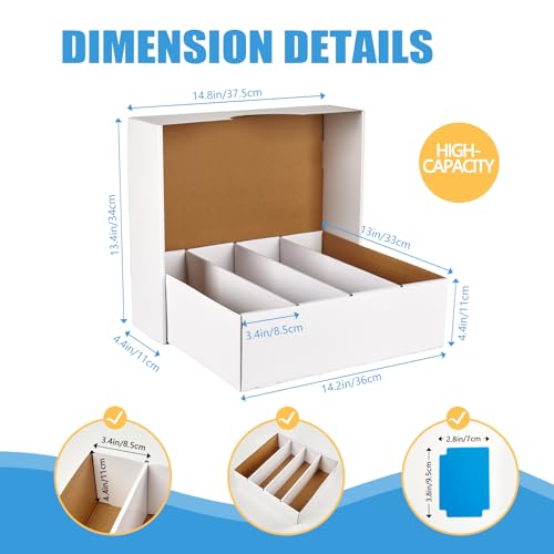 4 Pack Sports Card Boxes 3600 Count Cardboard Card Storage Box White Bulk Card Storage Baseball Card Boxes with 10 Dividers Sports Cards Storage Box for Card Game Baseball Card Storage Boxes