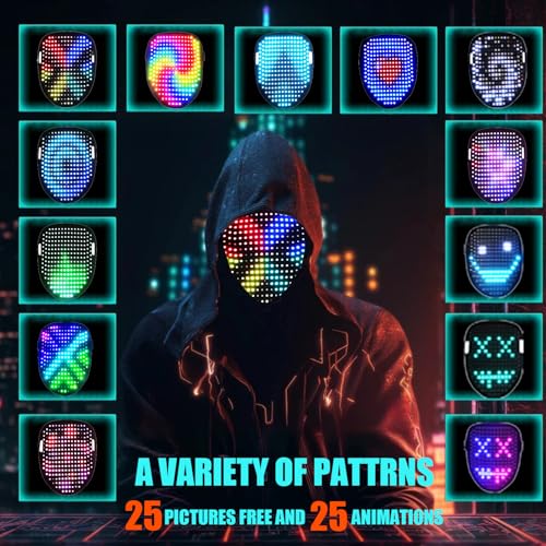 JDBMAOYE LED Light Up Mask with Gesture Sensing,Perfect Gifts for Teen Boys | Gift for Halloween Costume Mask Birthday Christmas Cosplay, Rechargeable, 50 Glowing Patterns, Cool Toys For Kids Adults