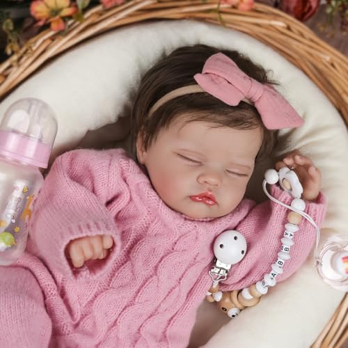 WOOROY Realistic Reborn Baby Dolls Aria, 18-Inch Real Life Newborn Girl | Lifelike Sleeping Doll with Weighted Soft Cloth Body, Hand-rooted Hair, Handmade Gift Toy with Accessories for Kids Age 3+