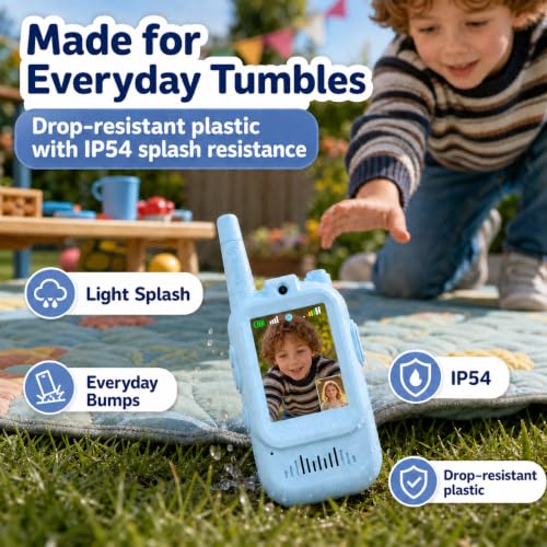 Video Walkie Talkies for Kids, 2 Pack Rechargeable with Screen | No WiFi Auto Pairing, Voice Changer | Indoor Outdoor Toys for Camping & Birthday Gifts for Boys Girls Ages 3-12, 500m Range