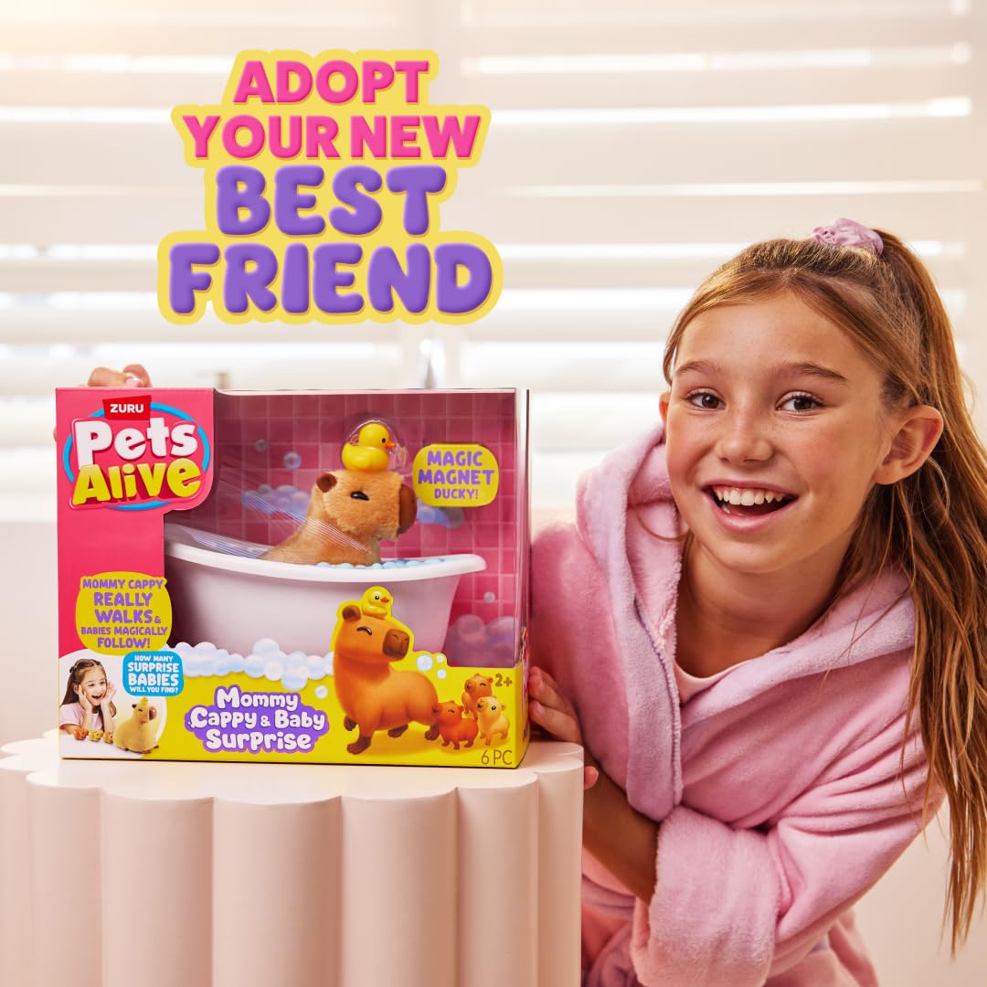 Pets Alive Mommy Capybara and Baby Surprise by ZURU | Surprise babies to reveal; babies magically follow mommy; interactive robotic pet; unbox & collect; gift for kids