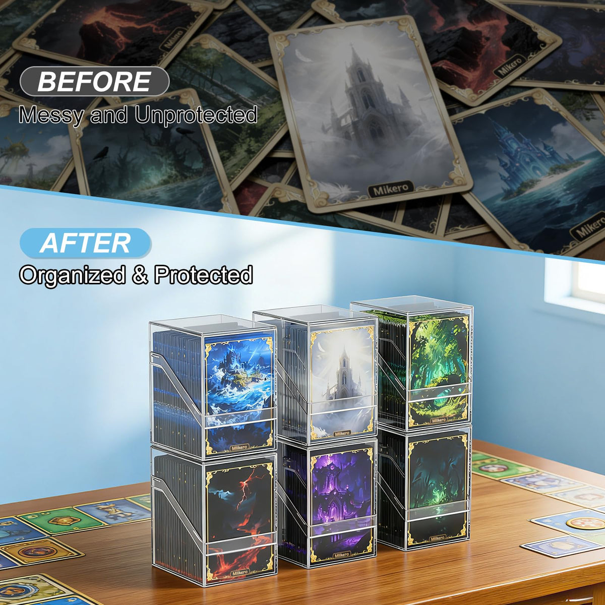 Mlikero Card Deck Cases, 6 Pack Acrylic Commander Deck Box Holding 100+ Sleeved Cards with 6 Dividers, Clear Card Storage Box Fit for MTG, TCG, Sports Cards