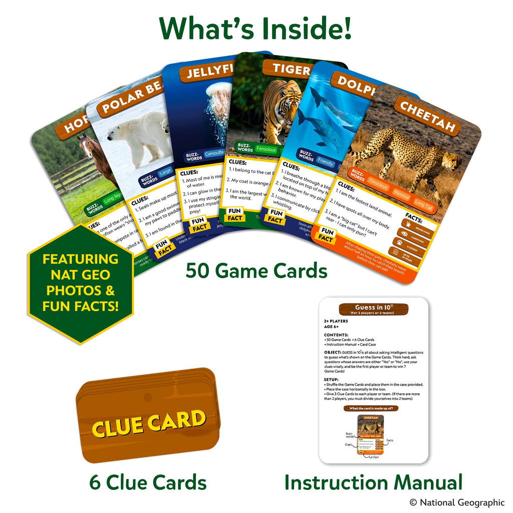 Skillmatics Guess in 10 Game – National Geographic Animals, Gift for Kids | Educational Cards, Family Trivia Game, Travel Toy & STEM Board Game, Screen-Free Fun, Boys & Girls Ages 6, 7, 8, 9 and Up
