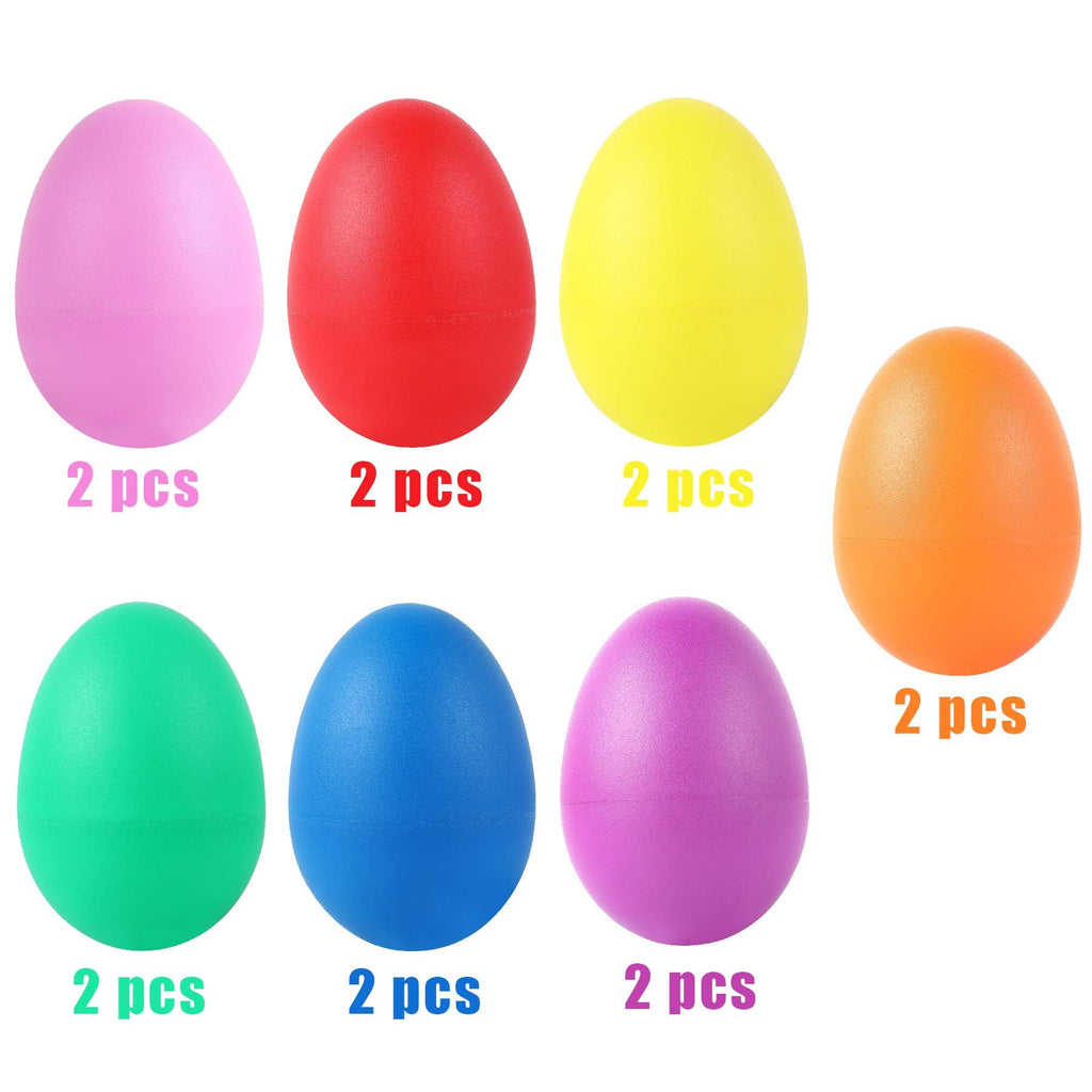 Augshy 14PCS Plastic Egg Shakers Musical Instruments and Maracas for Kids | PEaster Party Shaker Eggs Design,Develops Rhythm And Sound Skills,14 PCS Colorful Egg Maracas Set
