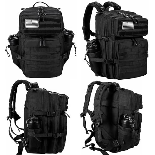 LHI Military Tactical Backpack for Men and Women 45L Army 3 Days Assault Pack Bag Large Rucksack with Molle System Black