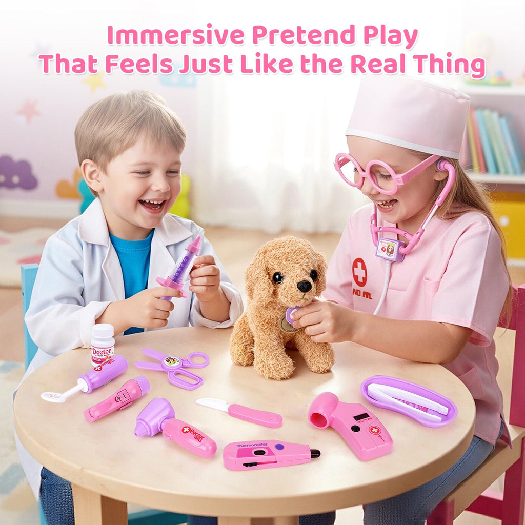 Meland Doctor Kit with Puppy for Girls, Pretend Play Toy Gift for Ages 3–6 | A gift for girls birthday Christmas, Encourages caring role play, builds confidence, stays neatly organized