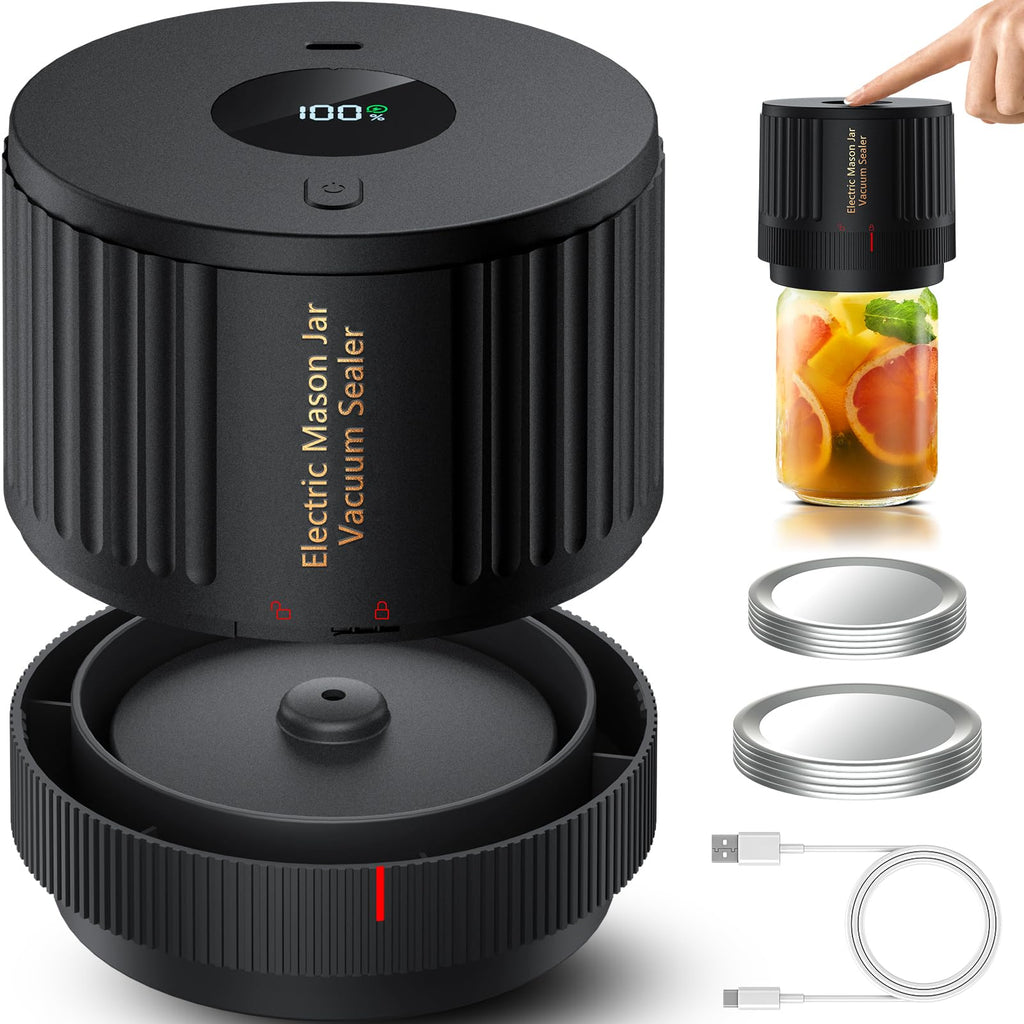 LOVE MOMENT Electric Mason Jar Vacuum Sealer Kit with One Touch Auto-Pause | for Wide Mouth and Regular Mouth Mason Jar