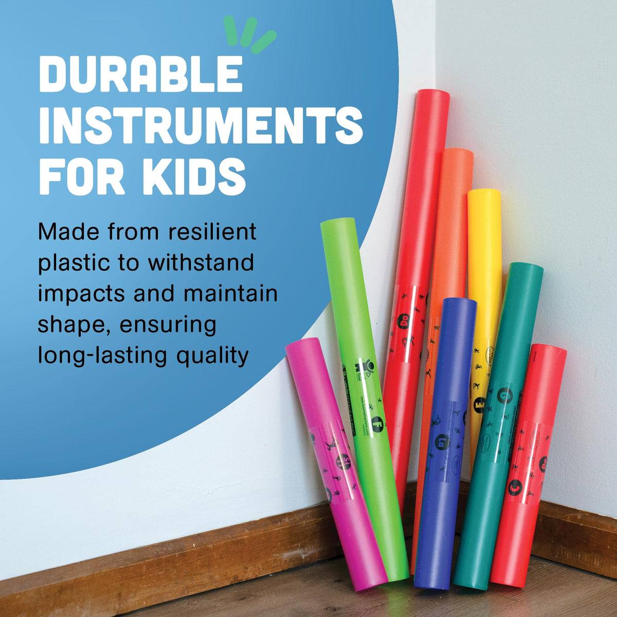 Constructive Playthings Boomwhackers Music Sensory Sound Tubes, Set of 8 | C to C Scale Musical Sound Tube, Classroom Instruments for Kids, Diatonic Set of 8