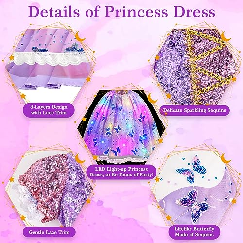 Meland Light Up Princess Dress for Girls Ages 3-10, Dress Up Toy Gift Set | Designed for party, Christmas Birthday gift, Halloween costume, detailed with sequin bodice, soft lining, comfortable to wear