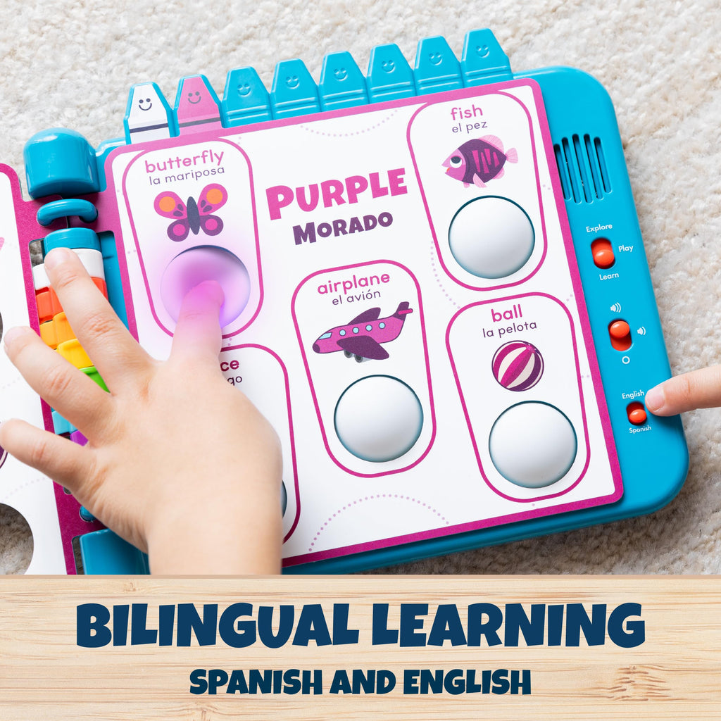 Chuckle & Roar Pop It Book, Colors, English & Spanish, Quiet Mode, 1–4+ | English & Spanish Color Toddler Learning Toys, Quiet Mode Option, Sturdy Plastic Sensory Toys, Busy Book for Toddlers 1-3