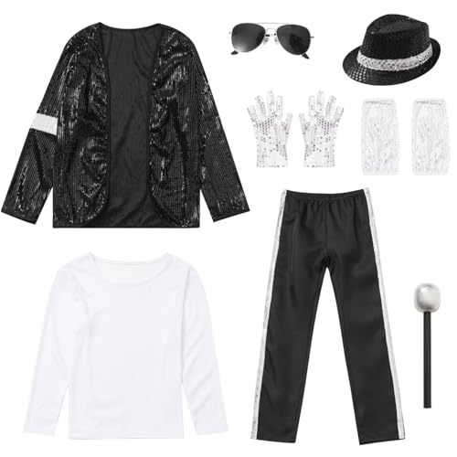 VIIOMUYE Boys Halloween Costume Set 8 Pcs 80s 90s Retro Dance Disco Cosplay | Retro dress up set with fun accessories for Halloween parties stage shows themed play ages 3 to 12 years