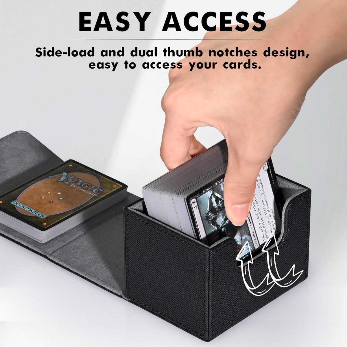 ZLCA MTG Deck Box Holds 120+ Single Sleeved Cards Commander Deck Box | Card Deck Box for Trading Cards Magnetic Card Storage Box Fits for Magic the Gathering TCG CCG (Black)