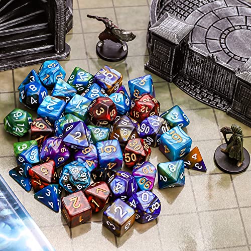 CiaraQ Polyhedral Dice Set - DND Role Playing Dice | Acrylic RPG Dice for Dungeons and Dragons MTG Table Games, Multi-color, 35pcs