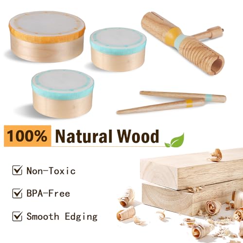 Wooden Drum Set Toys for 2-3 Year Old Montessori Musical Instruments Toy | Drum with Xylophone Birthday Gift for 18+ Months Boys Girls