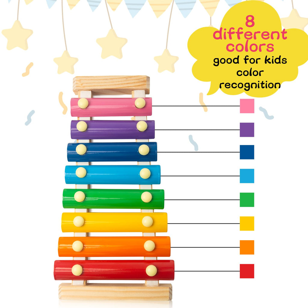 MCPINKY Xylophone for Kids with 2 Mallets, Wooden, Rainbow | Baby Xylophone, Musical Instruments Toy for Toddlers, Birthday Party Favors