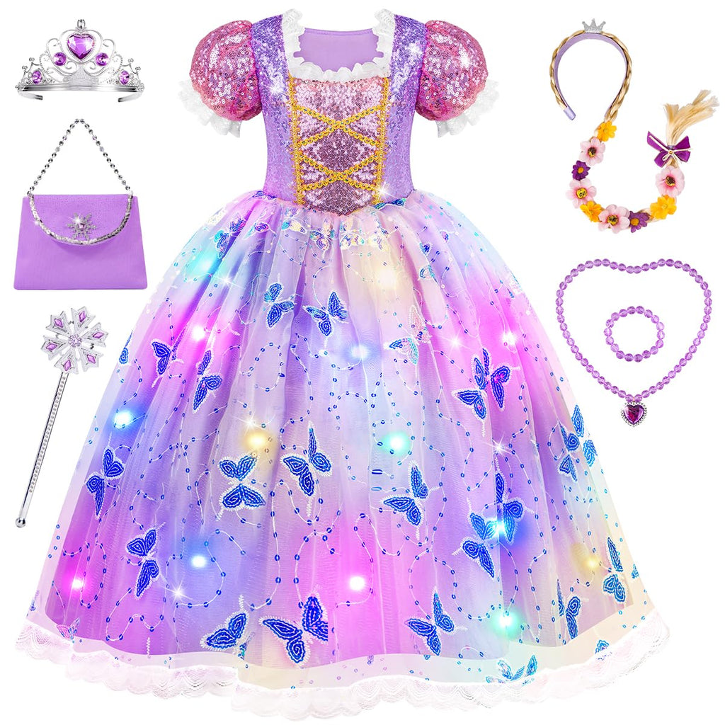 Meland Light Up Princess Dress for Girls Ages 3-10, Dress Up Toy Gift Set | Designed for party, Christmas Birthday gift, Halloween costume, detailed with sequin bodice, soft lining, comfortable to wear