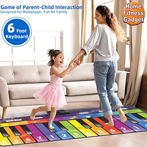 SUNLIN 6ft Floor Piano Mat for Kids Age 3-8, Giant Dance Mat for Toddlers | 24 Keys, 8 Instrument Sounds, 10 Built-in Songs, Record & Playback, Song Booklet, Musical Toy Gift for Boys Girls Age 3 4 5 6