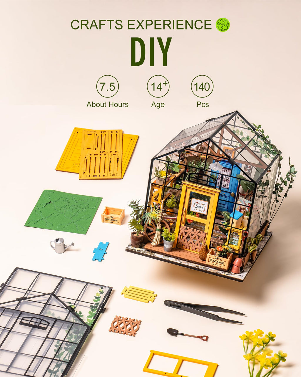 Rolife DIY Miniature Greenhouse Kits for Adults - Cathy's Flower House | Beginner-Friendly Diorama Kits Mayberry Street Tiny House For Adults, Birthday/Christmas Decor Crafts Gifts For Plant Lovers