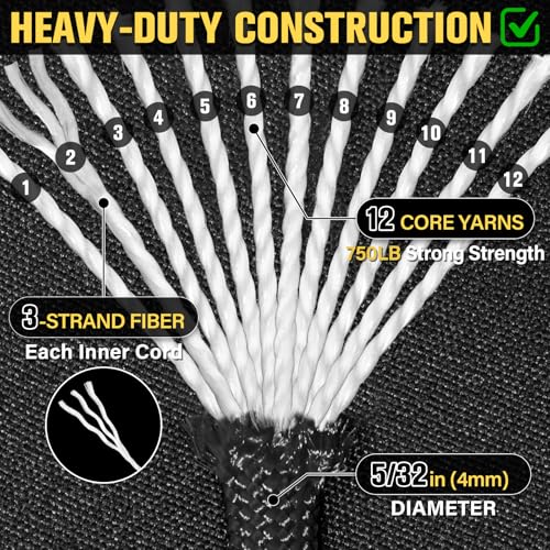 TRIBERION Paracord Rope 750 lb - 1000ft / 500ft / 200ft / 100ft 5/32" Parachute Cord 4MM 12-Strand para Cord - Heavy Duty Spool String for Survival,Camping Gear, Survival Bracelet, Clothesline