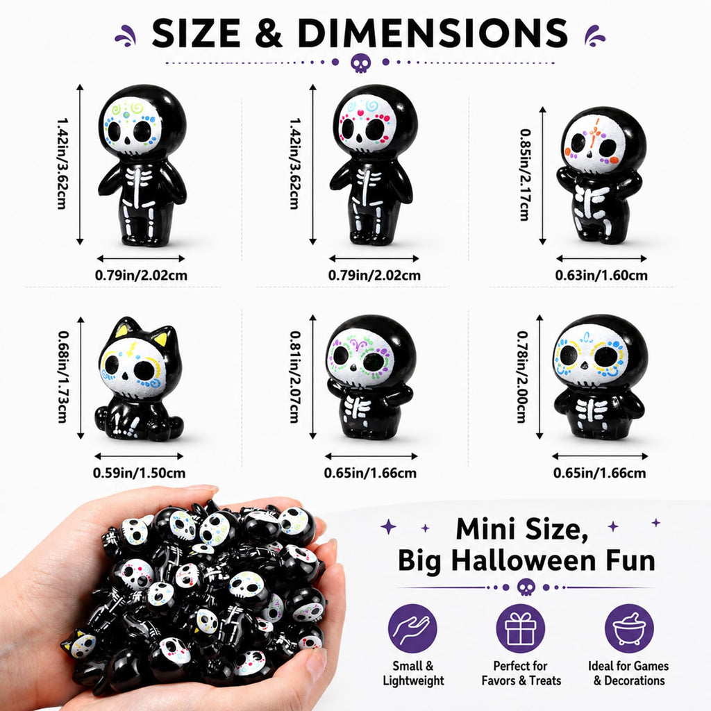 Celltestria 60pcs Halloween Mini Figurines Resin Ghost Toys | Halloween Party Favor Bag Fillers Embellishments Scrapbook Micro Fairy Garden Decor