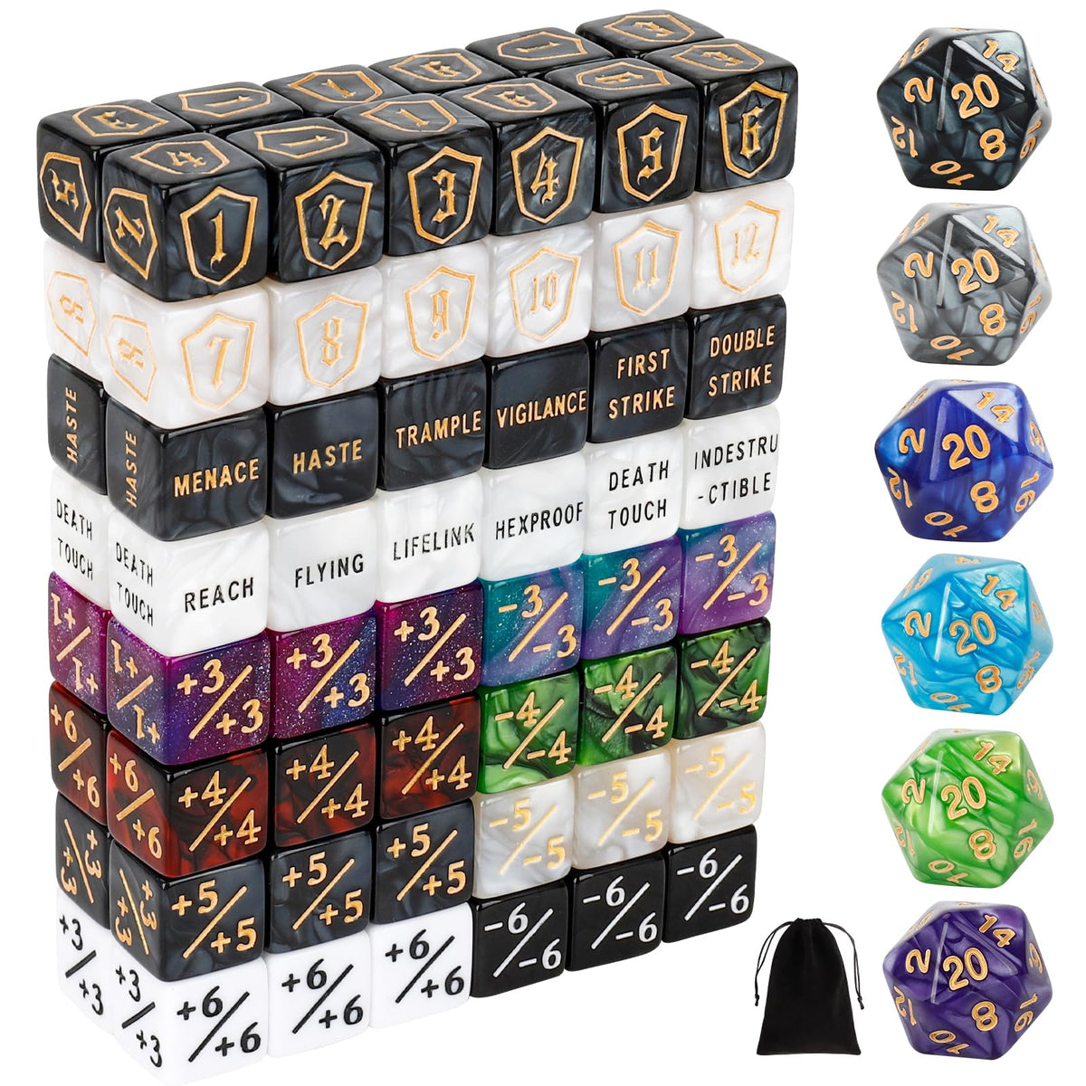102 Pieces MTG Dice Counters Set Bulk Ability Keyword Tokens Shield Life Counters 6 Sided Dice for Magic The Gathering TCG Card Gaming Accessories C