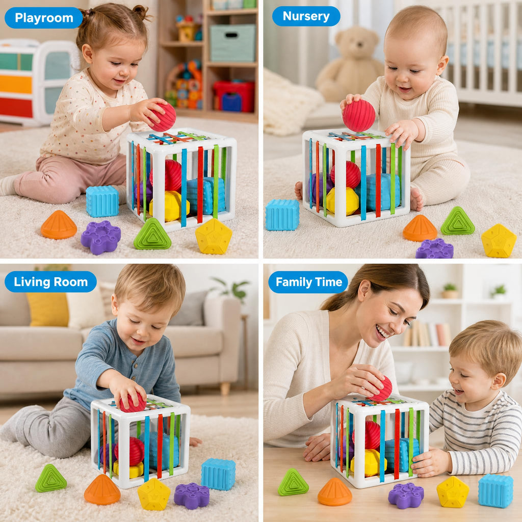 BLCXTOYZ Montessori Toys for 1 Year Old - 6 Pc Shape Sorter Activity Cube | Toddler Learning Toy, Developmental Skills, 12 Months & Up, 1st Birthday Gift for Toddlers 1-3