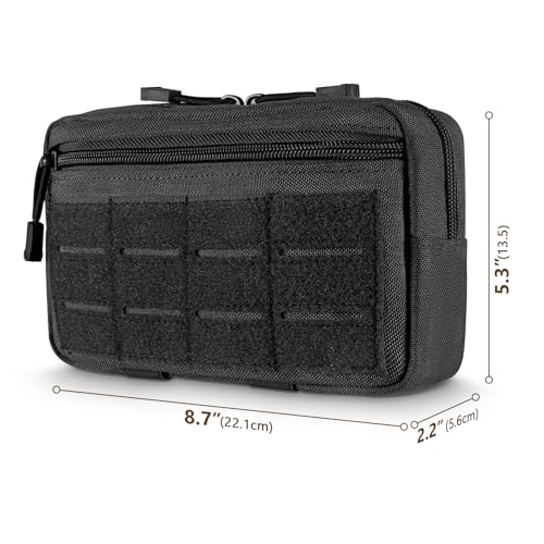 FRTKK Tactical Molle Admin Pouch Utility Laser Cut EDC Tool Pouch Bag Horizontal Modular Pouches Include US Flag Patch and Keychain