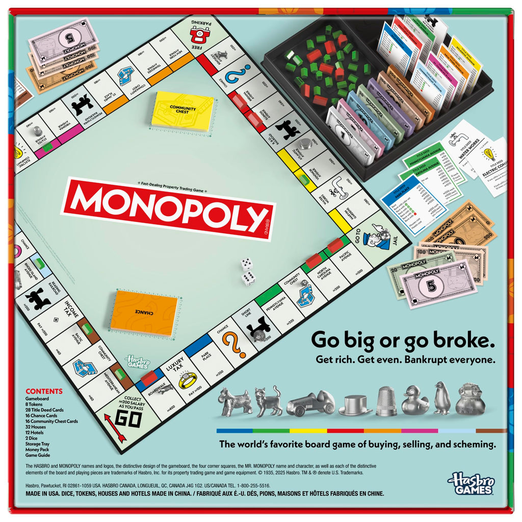 Monopoly Board Game | Classic Game with Storage Tray and Larger Tokens | Ages 8+ | 2 to 6 Players | Family Games for Kids and Adults | Kids Gifts