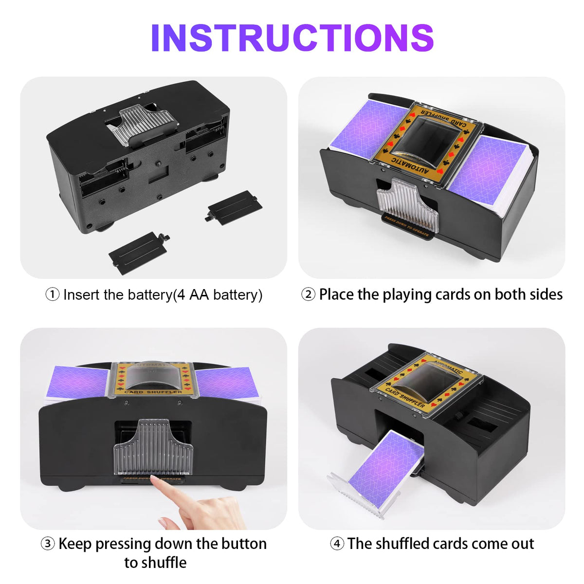FEIERYA Automatic Card Shuffler 1/2/4/6 Decks | Battery-Operated Electric Playing Card Shuffler for Home Card Game,Board Game Nights,Poker,Travel