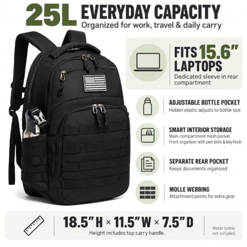 Wotony Military tactical backpack, backpack for men black small tactical assault bag