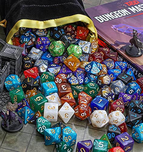 CiaraQ 182pcs Polyhedral Dice Set for Dungeon and Dragons MTG Table Games | 26 Role-Playing Dice Sets for D&D with Storage Bag. 7 dice each (D4-D20), Classic Numbers, Ages 14+