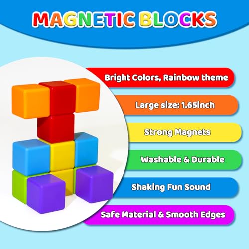 Magnetic Building Blocks Large, 1.65 inch Stacking Cubes for Toddlers | Sensory & Montessori Toys for Boys & Girls 1 2 3 Years Old, Toddler Travel Toys, Magnet Toys for Kids Birthday Gifts (12 PCS)