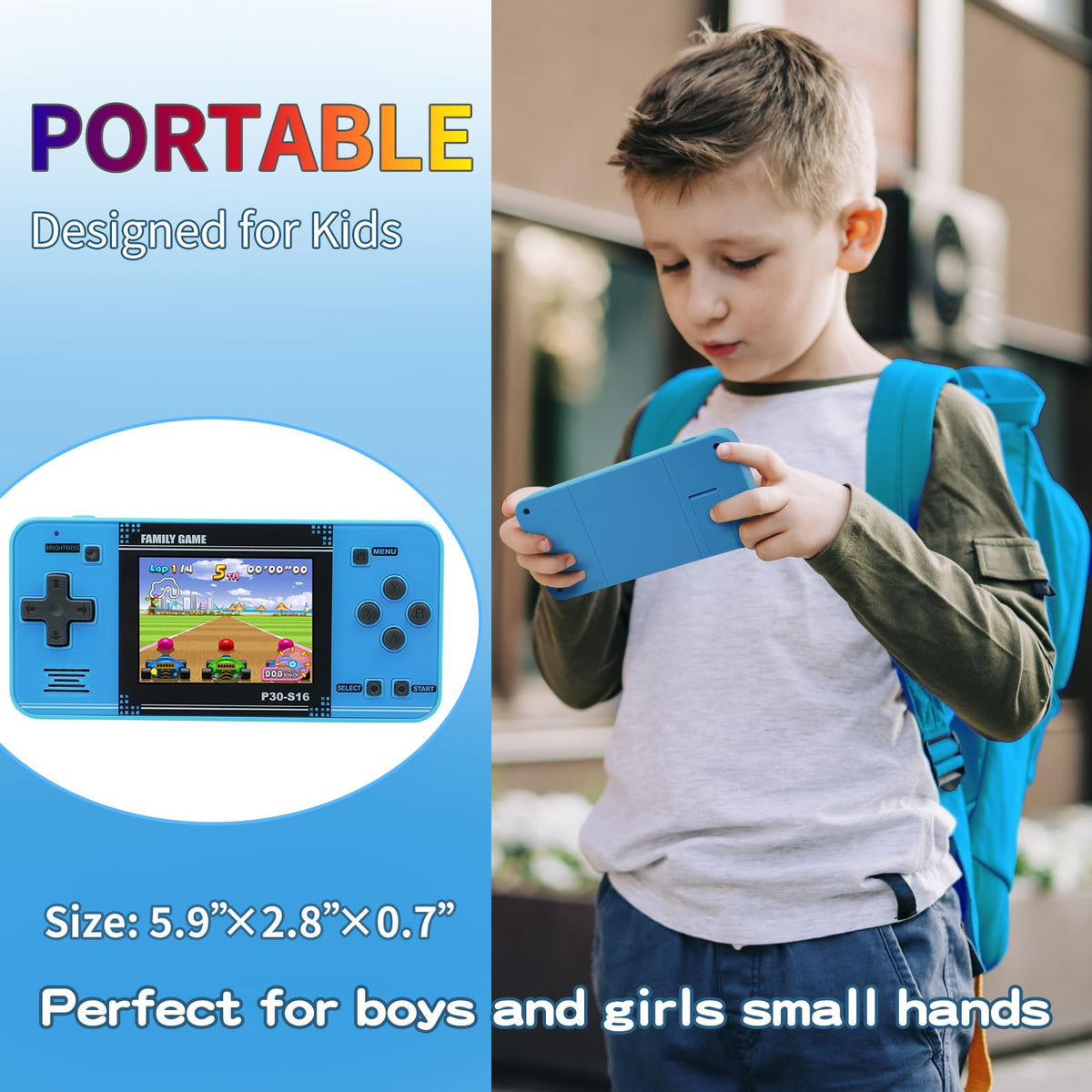 Handheld Game for Kids -Preloaded 220 Retro Video Games, Portable Gaming Player with Rechargeable Battery 3.0" LCD Screen, Mini Arcade Electronic Toy Gifts for Boys Girls (Blue)