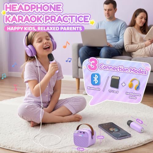 YLL Karaoke Machine for Kids, Birthday Gifts for Girls 3 4 5 6 7+Years Old | 2 Wireless Microphones, 5 Magic Voices, Mini Portable Bluetooth Speaker, Family Home Party Present Toys for Ages 4-12