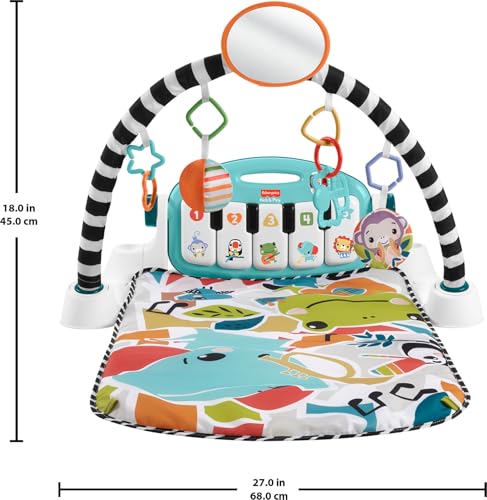 Fisher-Price Glow and Grow Kick & Play Piano Gym, Blue | Baby Playmat, 10 Linkable Toys, Removable Piano, Musical Learning Toy, Developmental Activities for Newborns 0+ Months