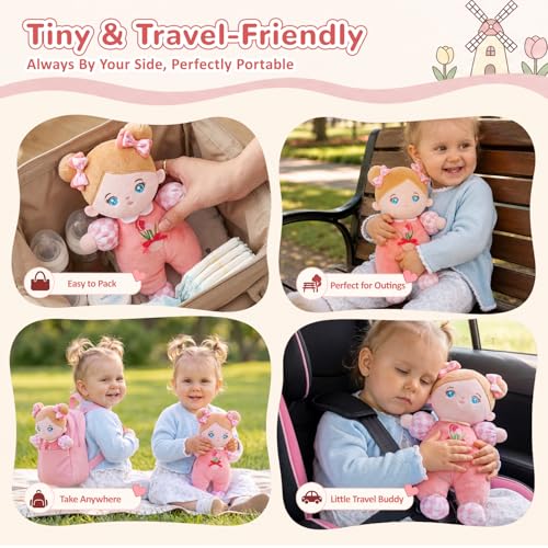 OUOZZZ Soft Baby Doll 10" Tulip Pink Snuggle Buddy Doll | First Birthday Toys for 1 Year Old Girl, Ideal 1 Year Old Girl Gifts & Baby Girl Gifts, Cuddly Toy for Infants & Toddlers