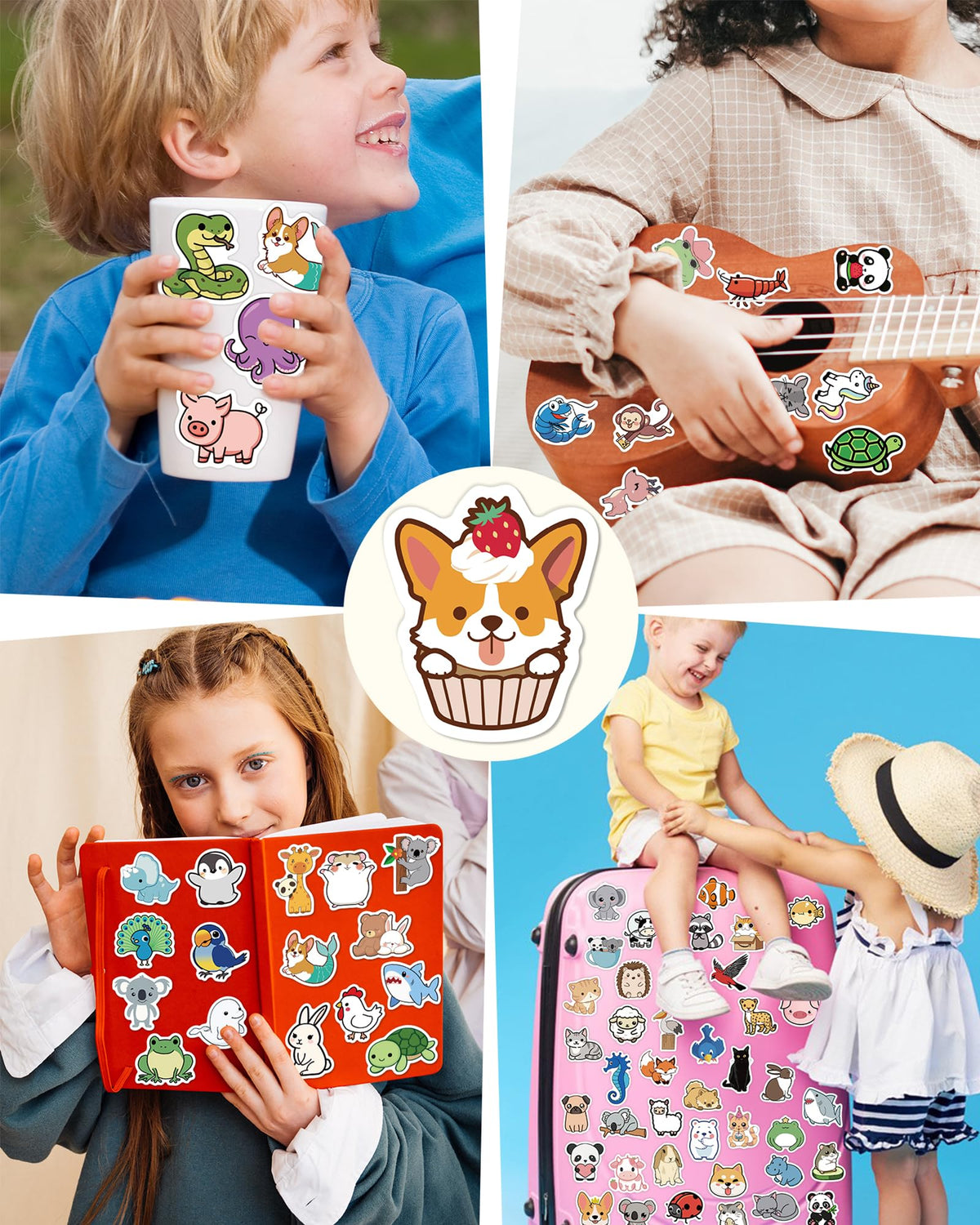 100 Pcs Animal Stickers for Kids, Cute Water Bottle Stickers, Party Favors | Vinyl Waterproof Kid Sticker Pack, Kids Classroom Prizes for Elementary Students, Goodie Bags Stuffers for Kids