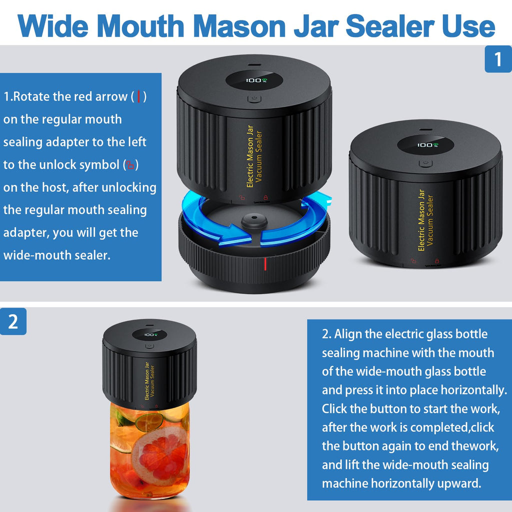 LOVE MOMENT Electric Mason Jar Vacuum Sealer Kit with One Touch Auto-Pause | for Wide Mouth and Regular Mouth Mason Jar