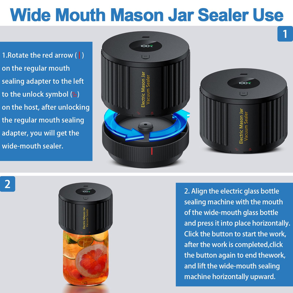 LOVE MOMENT Electric Mason Jar Vacuum Sealer Kit with One Touch Auto-Pause | for Wide Mouth and Regular Mouth Mason Jar