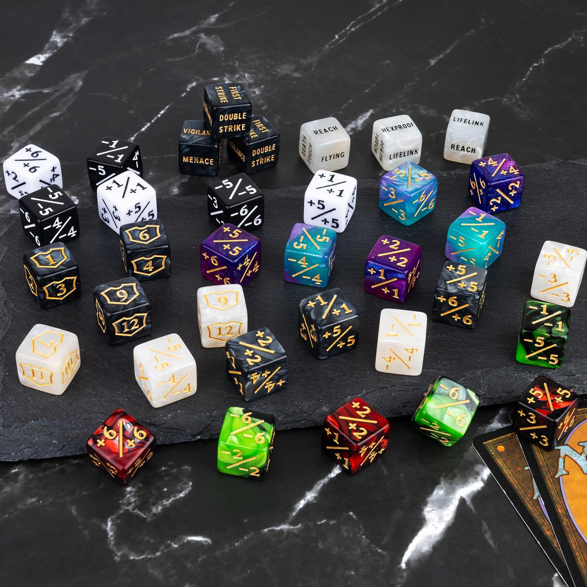 78 Pieces MTG Dice Counters Bulk Life Keyword Counter Dice Set Plus 1/+1 Buff Ability Tokens for MTG, TCG, Cards Gaming Accessories