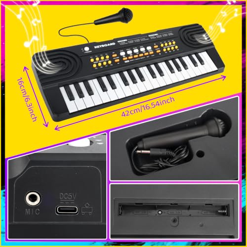 37 Key Upgraded Keyboard Piano with Microphone Kids Music Toy Ages 3-7 | Toddler First Electric Musical Instrument Learning Toy for 3 4 5 6 7 Year Old Boys Girls Birthday Gifts (Black)