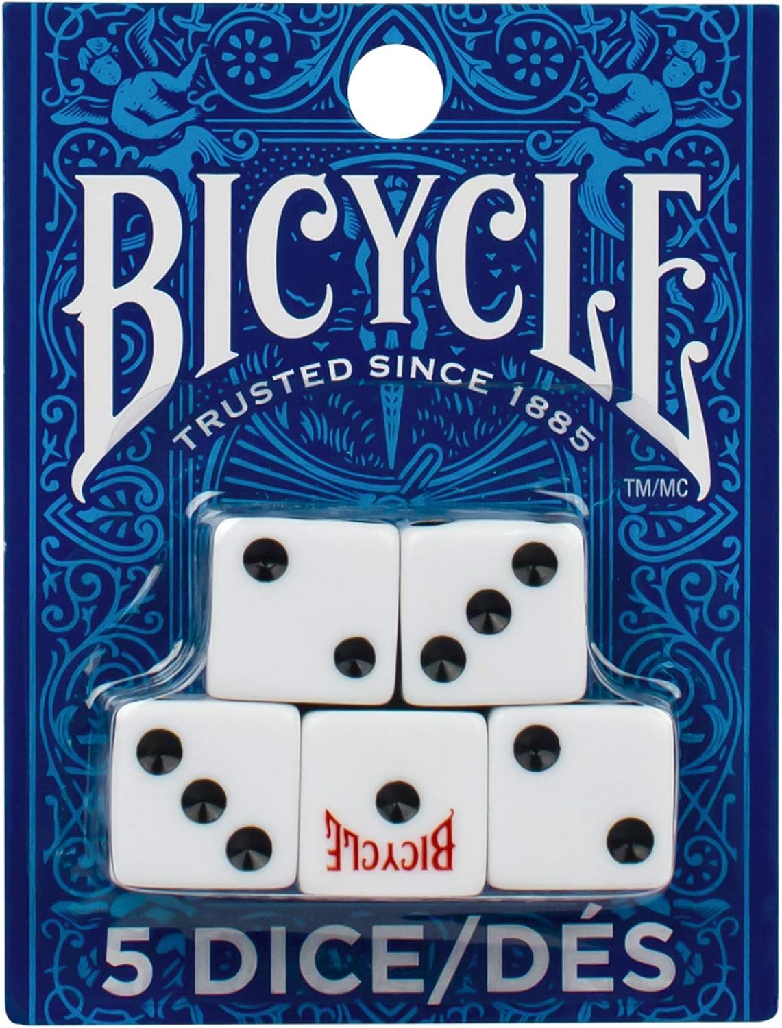 Bicycle 5 Dice Set Six Sided D6 Standard Game White Black 16 mm | Premium quality, Made with recycled and sustainably sourced materials, 5 count