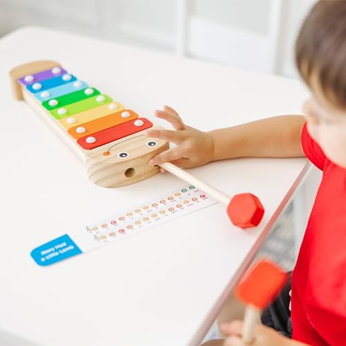 Melissa & Doug Caterpillar Wooden Xylophone Musical Toy Set | 4 Pieces, Rainbow Xylophone, 2 Self-Storing Wooden Mallets, Song Card, Musical Pretend Play, Preschool Toys for Kids, Ages 3+