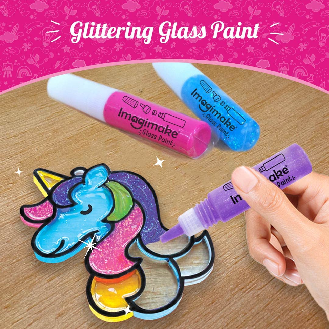 Imagimake Window Art - Princess, Mermaid, Unicorn 16 Pieces Suncatcher Kit | Stained Glass Painting Craft Activities for Kids, Creative DIY Window Clings, 5,6,7,8,9,10,12 Years Old Girls Birthday Gift