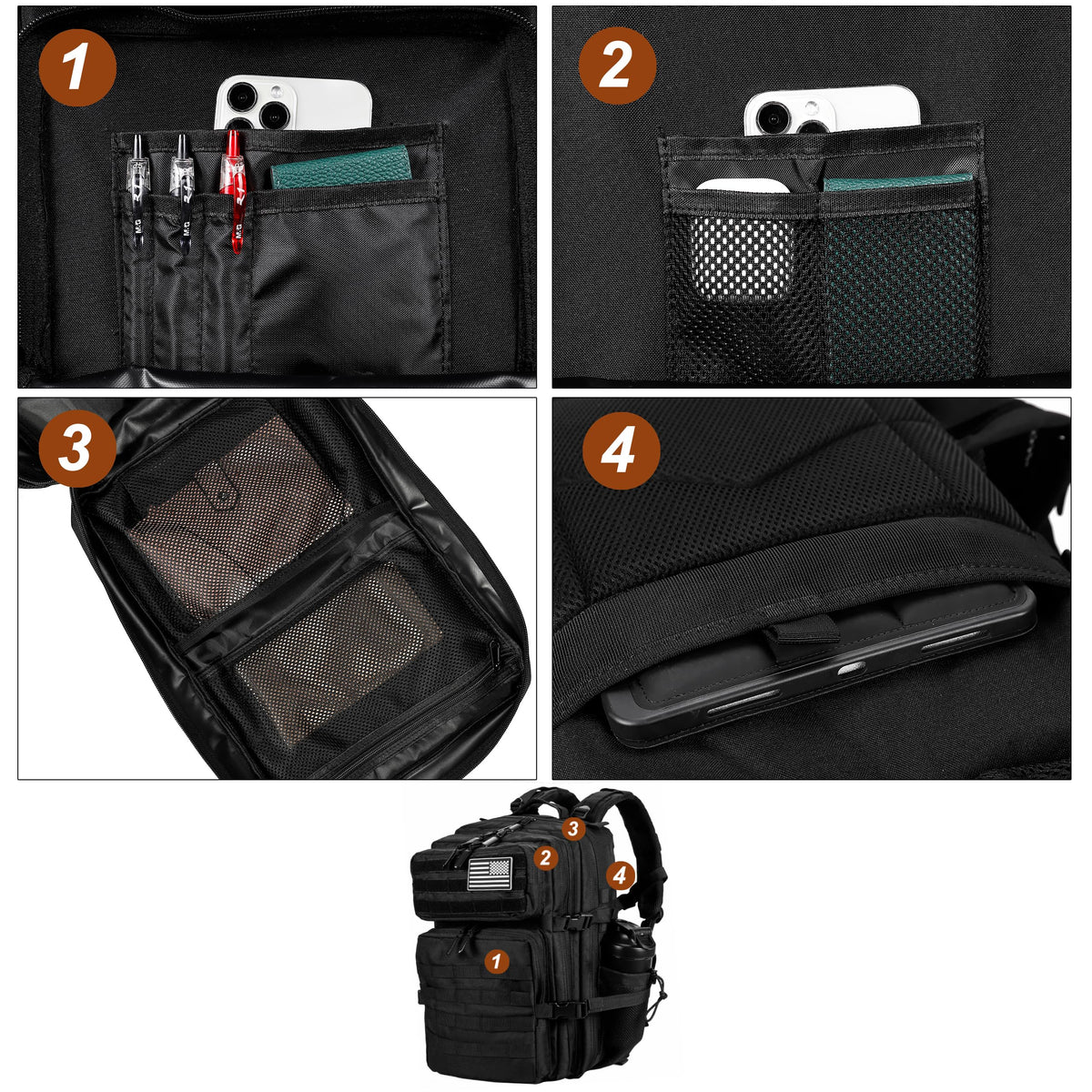 LHI Military Tactical Backpack for Men and Women 45L Army 3 Days Assault Pack Bag Large Rucksack with Molle System Black
